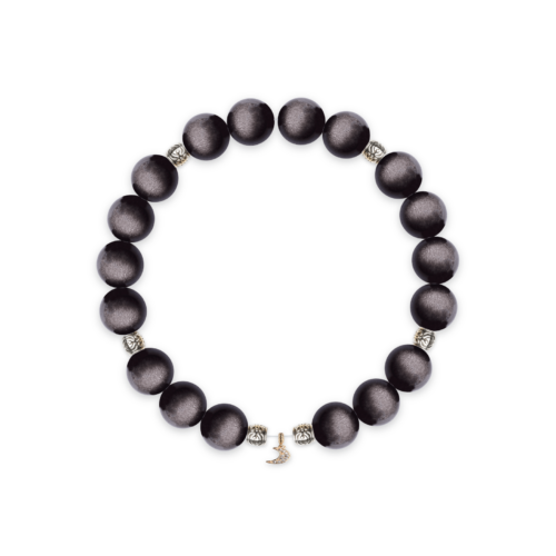 Silver Obsidian & Pave Moon Bracelet – D86EE3 Silver Obsidian & Pave Moon Bracelet – D86EE3