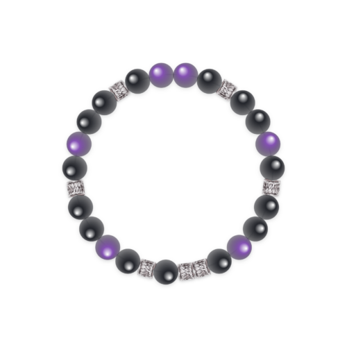 Black Onyx Initial V & Uruguay Amethyst Bracelet – E9A264